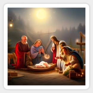 Christmas nativity scene as imagined by an AI art generator Sticker